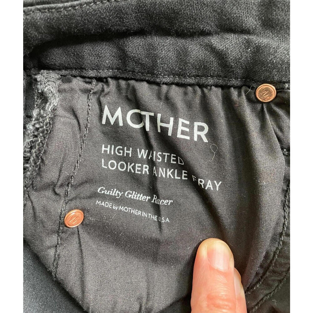 MOTHER High Waisted Looker Ankle Fray Guilty Glitter Racer Raw Hem Size 26 - Picture 9 of 9